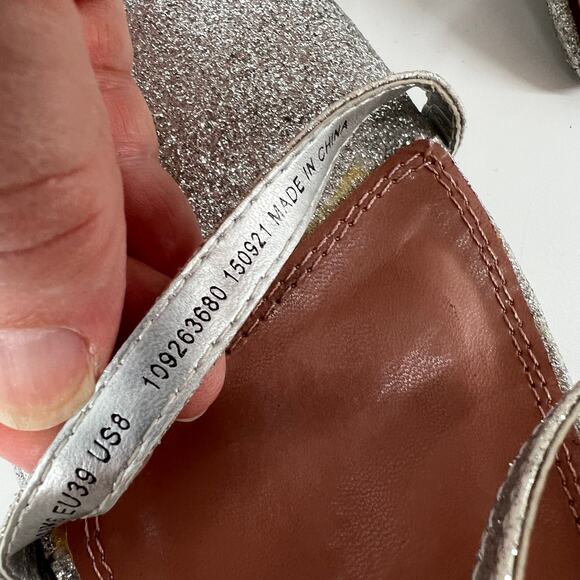 ASOS Glitter Slide Sandals Womens 8 Silver Strappy High Heels Square Open Toe - Picture 10 of 11